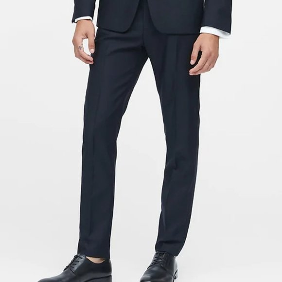 Banana Republic Slim Tapered Tuxedo Pants 38/32 Navy - Picture 2 of 7